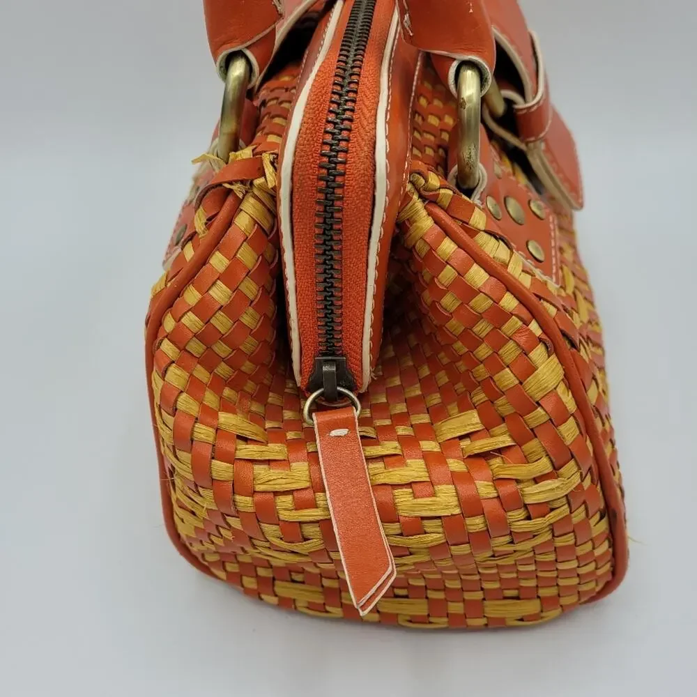 Cynthia Rowley Orange & Yellow Woven Raffia Satchel